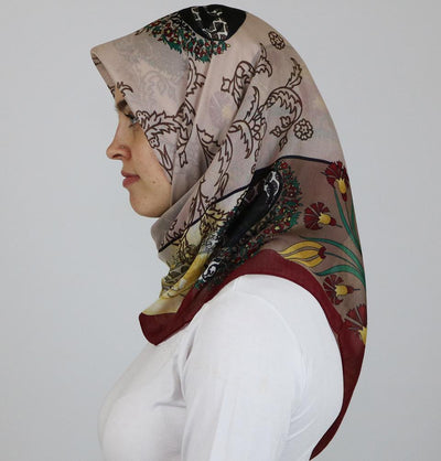 Miss Ipek scarf Turkish Yazma Square Hijab - Ottoman Tulip Beige - Modefa 