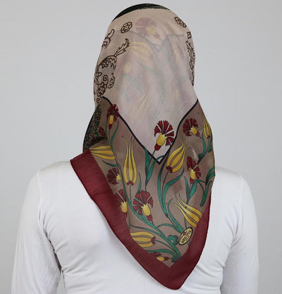 Miss Ipek scarf Turkish Yazma Square Hijab - Ottoman Tulip Beige - Modefa 