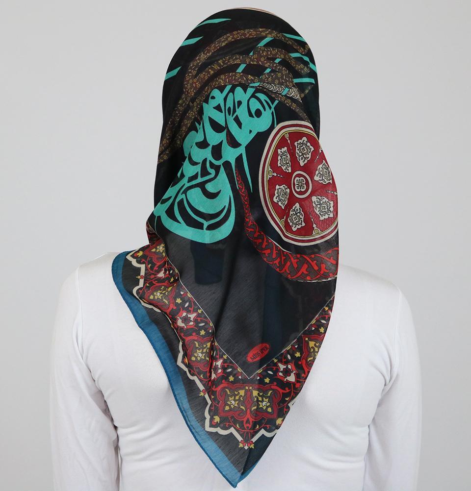 Miss Ipek scarf Turkish Yazma Square Hijab - Ottoman Black / Red - Modefa 