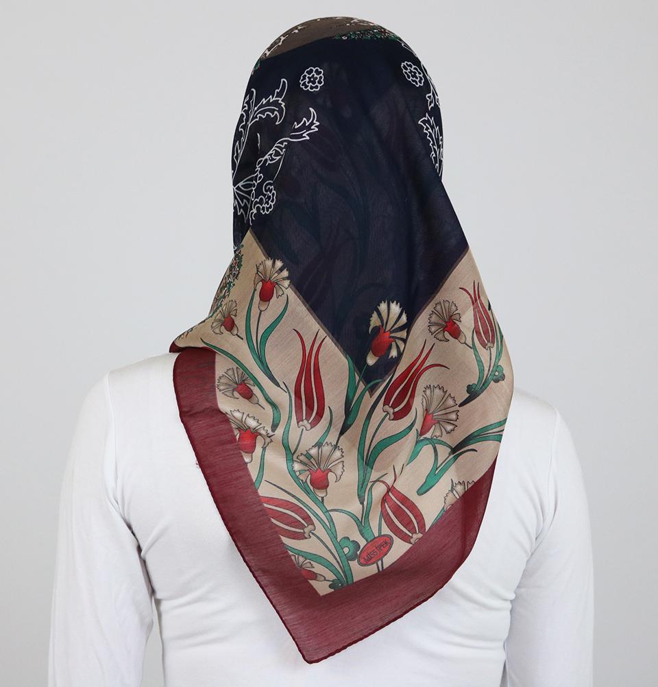 Miss Ipek scarf Turkish Yazma Square Hijab - Ottoman Tulip Blue - Modefa 