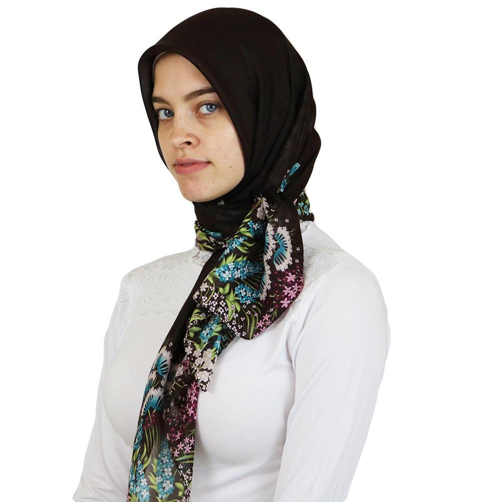 Miss Ipek scarf Turkish Yazma Square Hijab - Solid Brown - Modefa 