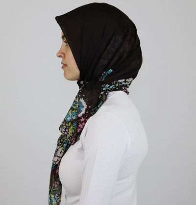 Miss Ipek scarf Turkish Yazma Square Hijab - Solid Brown - Modefa 