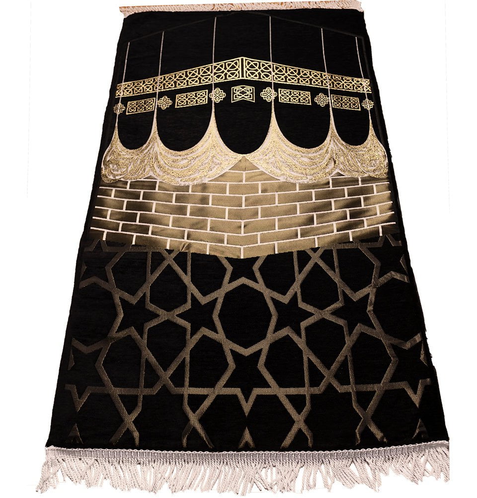 Modefa Black Kb Star Foldable Foam Islamic Prayer Rug | Luxury Meccan - Kaba Star Black