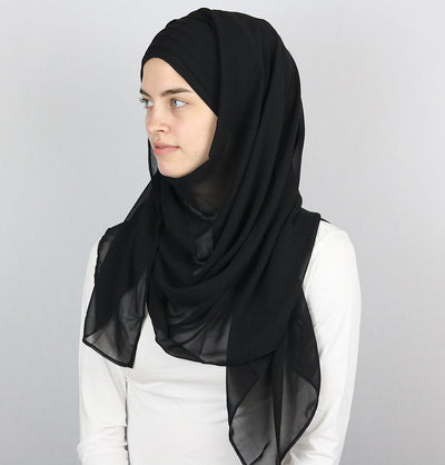 Practical Instant Chiffon Hijab Shawl CPS0062 Black