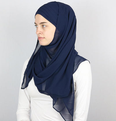 Modefa Blue Practical Instant Chiffon Hijab Shawl CPS0062 Navy Blue