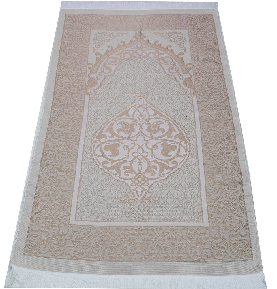 Modefa Book Beige Gift Set - Prayer Rug, Dua Book and Prayer Beads in Satin Bag - Beige