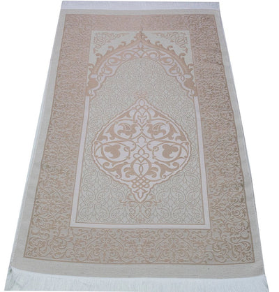Modefa Book Beige Gift Set - Prayer Rug, Dua Book and Prayer Beads in Satin Bag - Beige