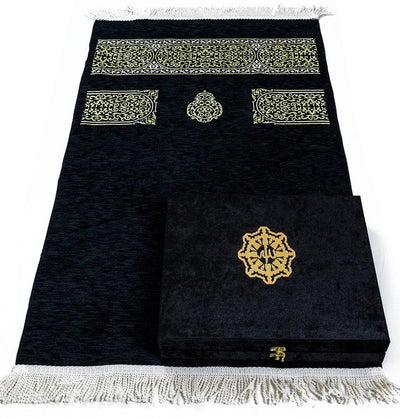 Modefa Book Black Deluxe Modefa Turkish Islamic Luxury Velvet Gift Box Prayer Mat and Quran 6 Piece Set