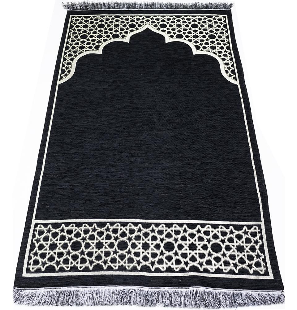 Modefa Book Black Gift Set - Prayer Rug, Dua Book and Prayer Beads in Satin Bag - Black