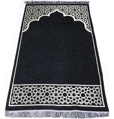 Modefa Book Black Gift Set - Prayer Rug, Dua Book and Prayer Beads in Satin Bag - Black