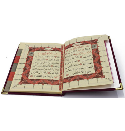 Modefa Book Burgundy Gift Set - Prayer Rug, Dua Book and Prayer Beads in Satin Bag - Burgundy