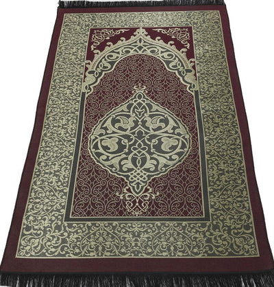 Modefa Book Burgundy Gift Set - Prayer Rug, Dua Book and Prayer Beads in Satin Bag - Burgundy