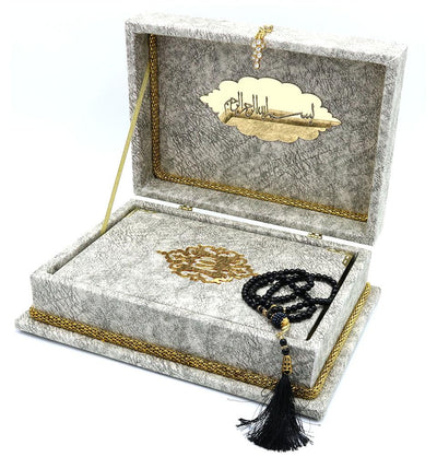 Modefa Book Grey Holy Quran in Keepsake Velvet Gift Case - Grey