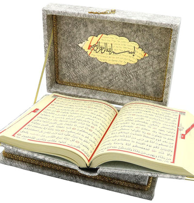 Modefa Book Grey Holy Quran in Keepsake Velvet Gift Case - Grey