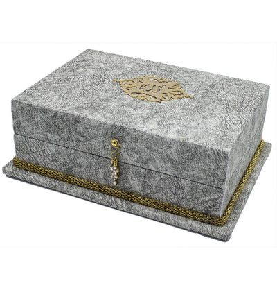 Modefa Book Grey Holy Quran in Keepsake Velvet Gift Case - Grey