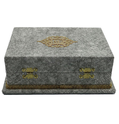 Modefa Book Grey Holy Quran in Keepsake Velvet Gift Case - Grey