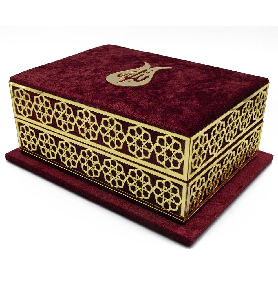 Modefa Book Holy Quran in Keepsake Velvet Gift Case Selcuk Tulip - Red