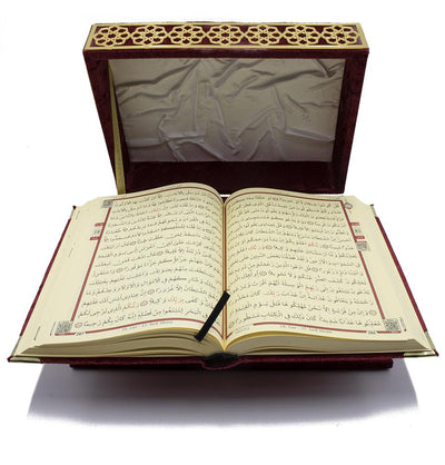 Modefa Book Holy Quran in Keepsake Velvet Gift Case Selcuk Tulip - Red