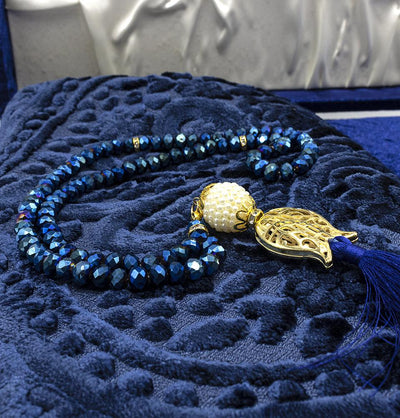 Modefa Book Navy Blue Luxury Islamic Gift Set - Velvet Box with Quran and Luxury Velvet Prayer Rug - Blue