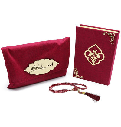 Modefa Book Raspberry Pink Holy Quran in Velvet Gift Bag with Prayer Beads - Raspberry Pink