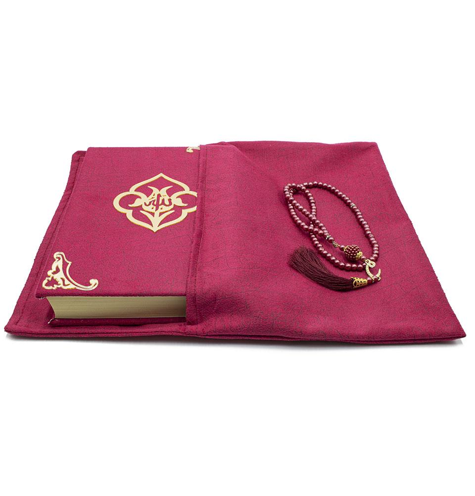 Modefa Book Raspberry Pink Holy Quran in Velvet Gift Bag with Prayer Beads - Raspberry Pink