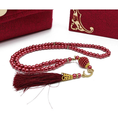 Modefa Book Raspberry Pink Holy Quran in Velvet Gift Bag with Prayer Beads - Raspberry Pink