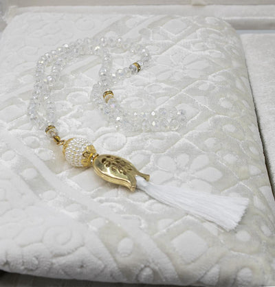 Modefa Book White Luxury Islamic Gift Set - Velvet Box with Quran and Luxury Velvet Prayer Rug - White