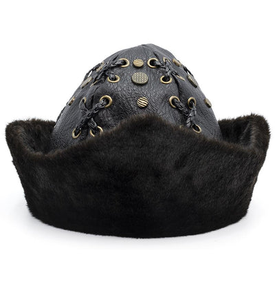 Modefa Bork Black Ottoman Bork The Great Seljuks Genuine Leather & Faux Fur Hat - Black Medium
