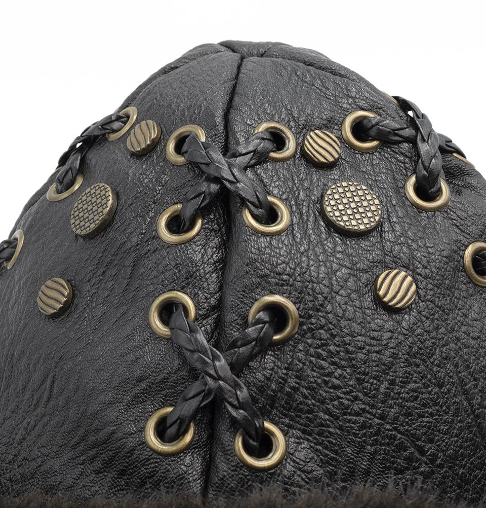 Modefa Bork Black Ottoman Bork The Great Seljuks Genuine Leather & Faux Fur Hat - Black Medium