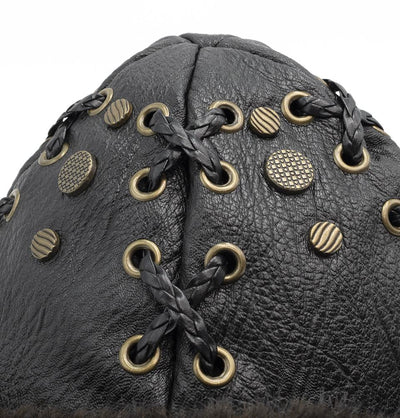 Modefa Bork Black Ottoman Bork The Great Seljuks Genuine Leather & Faux Fur Hat - Black Medium