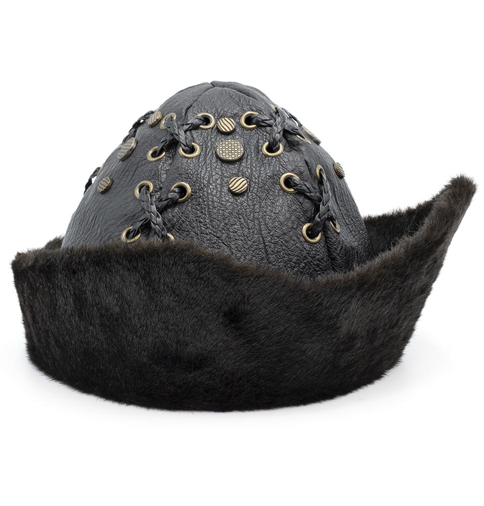 Modefa Bork Black Ottoman Bork The Great Seljuks Genuine Leather & Faux Fur Hat - Black Medium