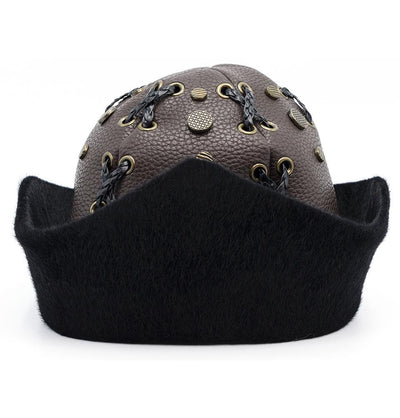 Modefa Bork Brown Ottoman Bork The Great Seljuks Genuine Leather & Faux Fur Hat - Brown Large