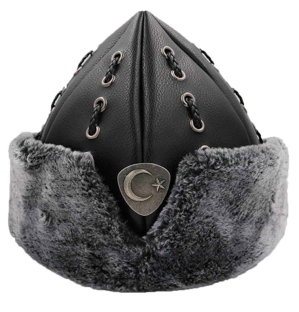 Child Ottoman Bork Ertugrul Fur Leather Hat Crescent Moon #2017C