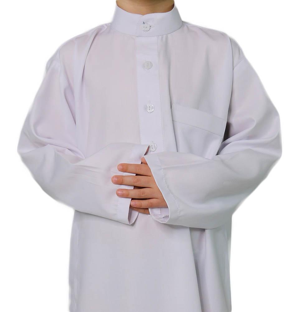 Boy's Full Length Long Sleeve Islamic Thobe - White