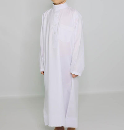 Boy's Full Length Long Sleeve Islamic Thobe - White