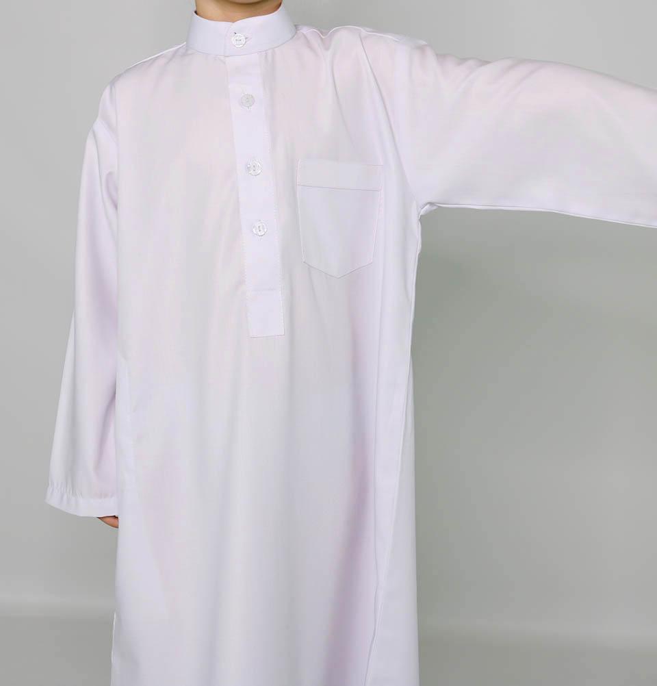 Boy's Full Length Long Sleeve Islamic Thobe - White
