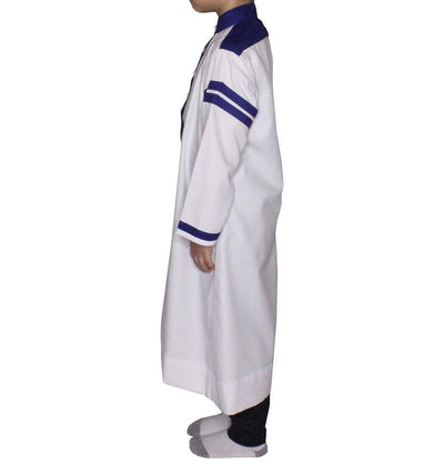Modefa Boy's Full Length Long Sleeve Islamic Thobe - White & Blue