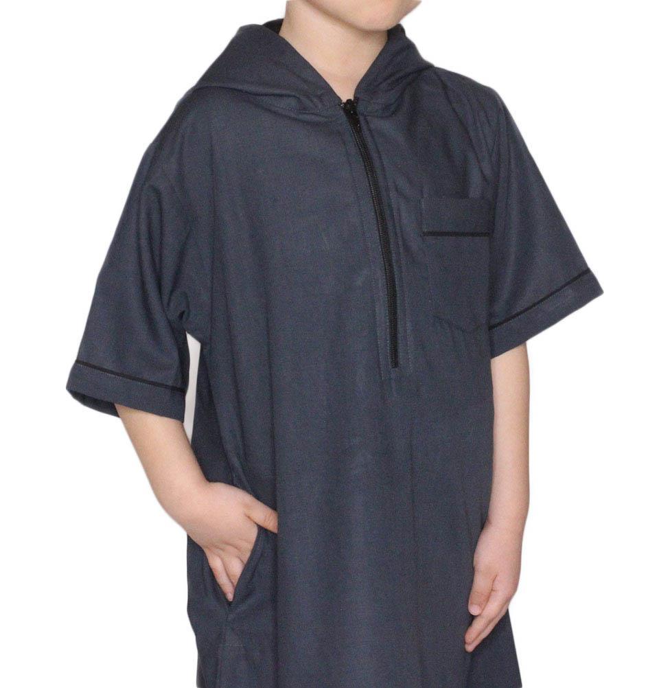 Boy's Full Length Short Sleeve Islamic Thobe - Gray