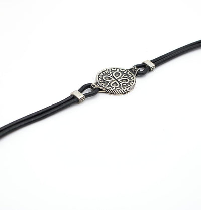 Modefa Bracelet Men's Sterling Silver & Leather Bracelet | Crescent Moon & Star | Circle