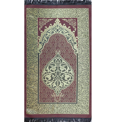 Modefa Chenille Ottoman Islamic Prayer Mat - Maroon