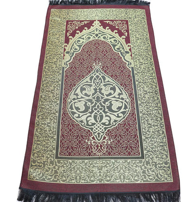 Modefa Chenille Ottoman Islamic Prayer Mat - Maroon