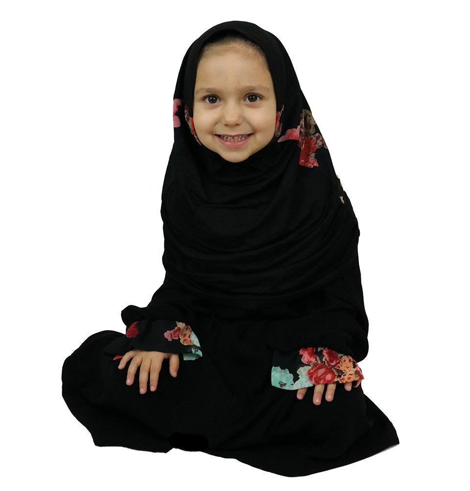 Islamic Turkish Child Ferace Girl's Abaya Black & Floral ET-2201