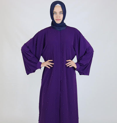 Modefa Dress Simple Beaded Ferace Abaya - Purple - Modefa 