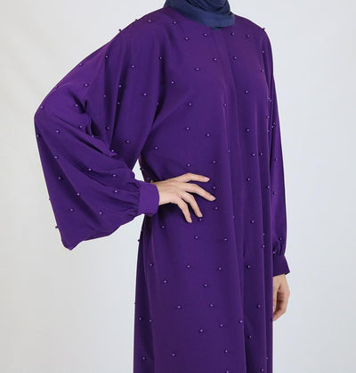 Modefa Dress Simple Beaded Ferace Abaya - Purple - Modefa 