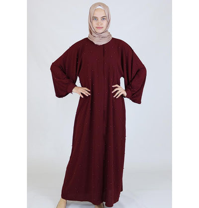 Modefa Dress Simple Beaded Ferace Abaya - Red - Modefa 