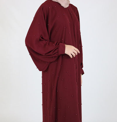 Modefa Dress Simple Beaded Ferace Abaya - Red - Modefa 