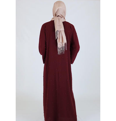 Modefa Dress Simple Beaded Ferace Abaya - Red - Modefa 
