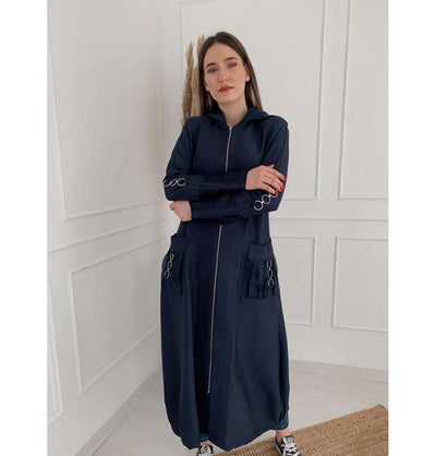 Modefa Dress Hooded Topcoat Abaya 35997 Indigo Blue