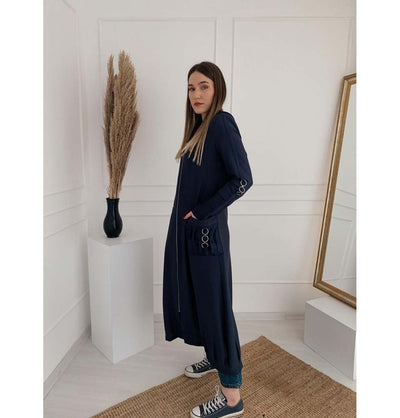 Modefa Dress Hooded Topcoat Abaya 35997 Indigo Blue