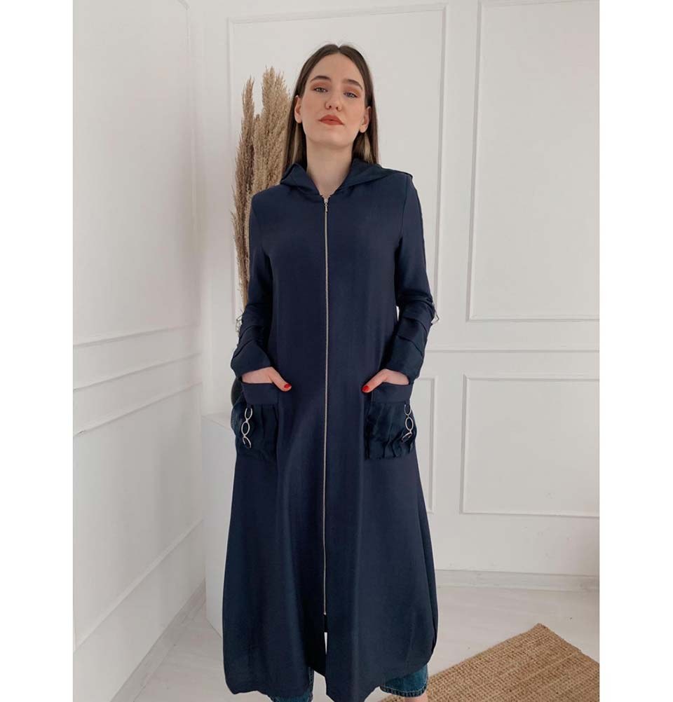 Modefa Dress Hooded Topcoat Abaya 35997 Indigo Blue
